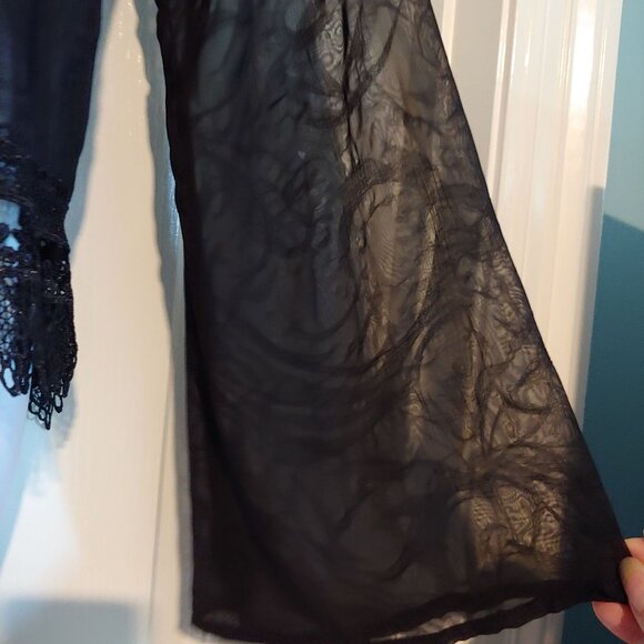 Mona B Smoky Black Sheer Witchy Whimsygoth Grunge Rocker Metal Top Lace L - Picture 10 of 16